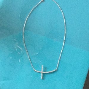 Sterling silver cz sideways cross necklace